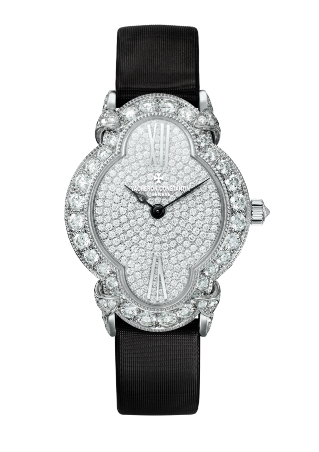 Front view - Packshot - Watch - Heures Créatives Heure Romantique - 36.2 x 26.5 mm White Gold with Satin, Alligator leather straps