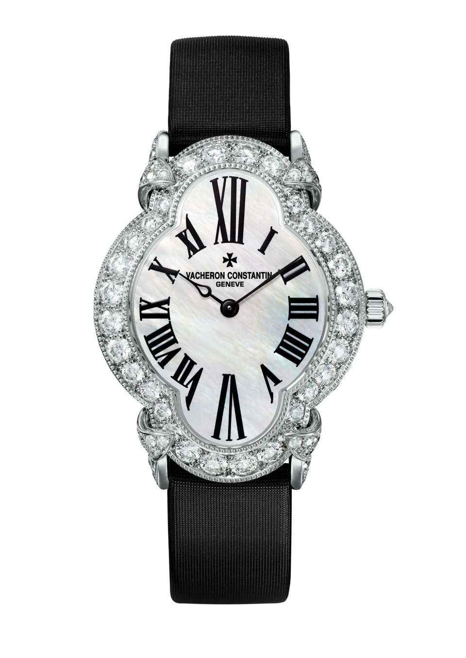 Front view - Packshot - Watch - Heures Créatives Heure Romantique - 36.2 x 26.5 mm White Gold with Satin, Alligator leather straps