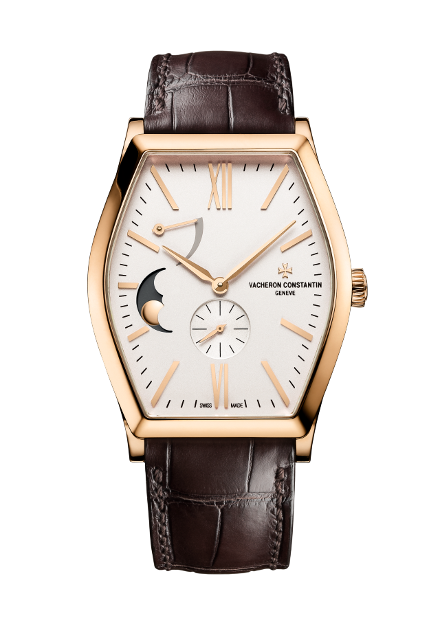 Front view - Packshot - Watch - Malte moon phase - 42 x 36.7 mm Pink Gold with Alligator leather strap