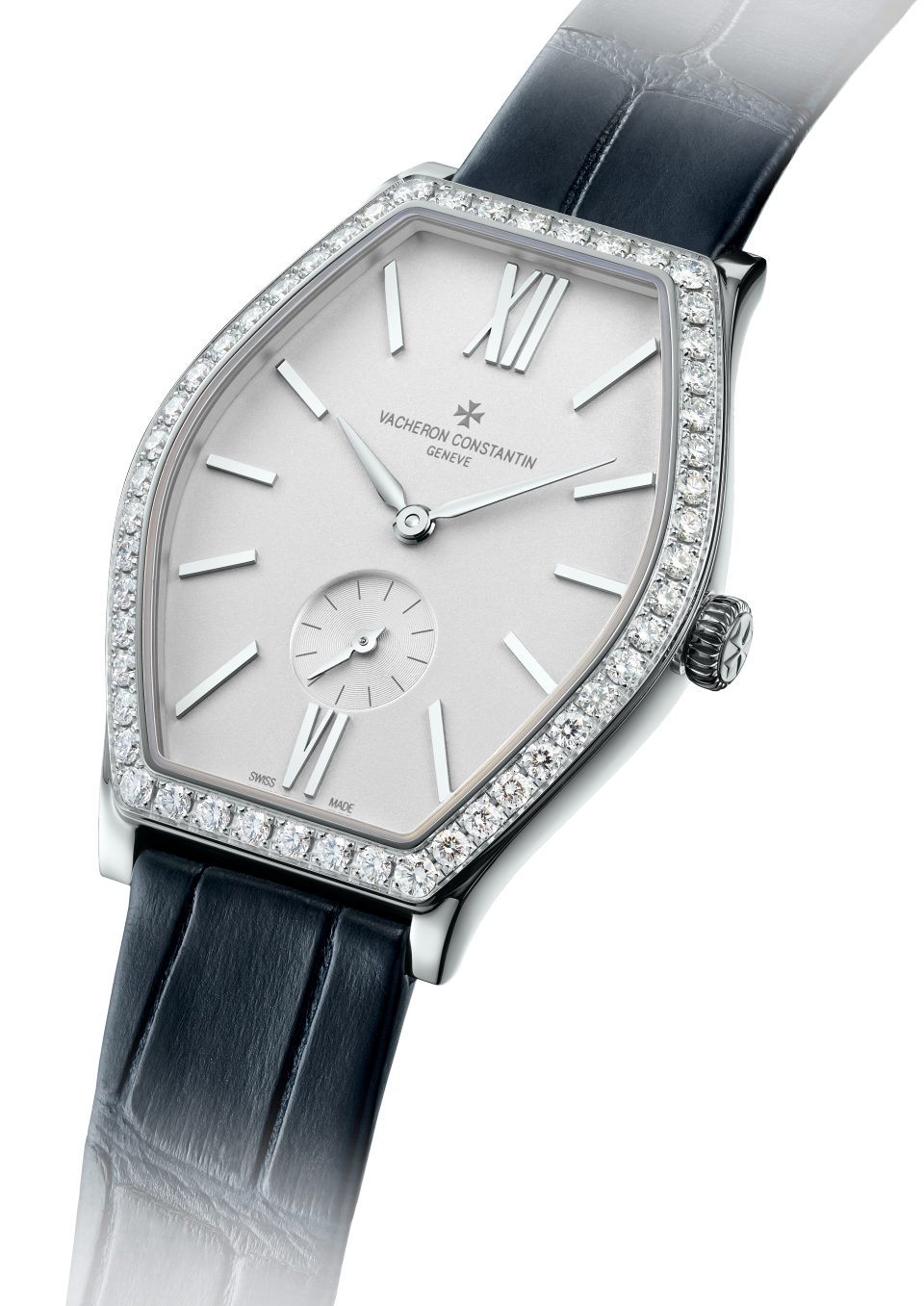 3/4 view - Packshot - Watch - Malte manual-winding - 34.4x28.4 mm White Gold with Alligator leather strap