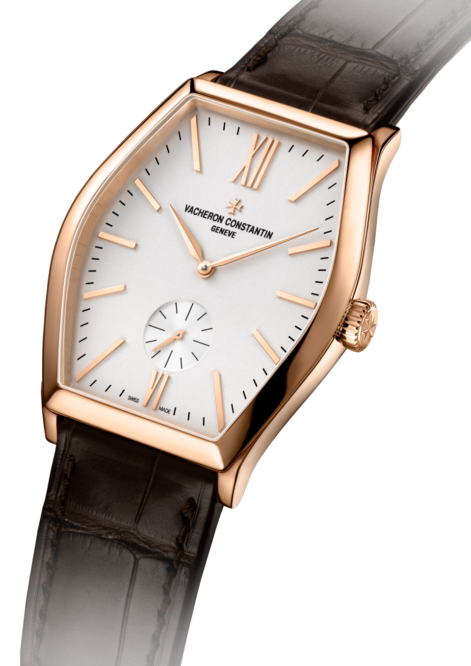 3/4 view - Packshot - Watch - Malte manual-winding - 42 x 36.7 mm Pink Gold with Alligator leather strap