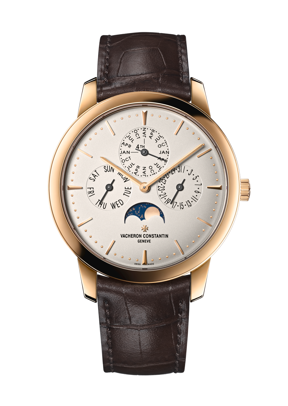 Front view - Packshot - Watch - Patrimony perpetual calendar ultra-thin - 41 mm Pink Gold with Alligator leather strap