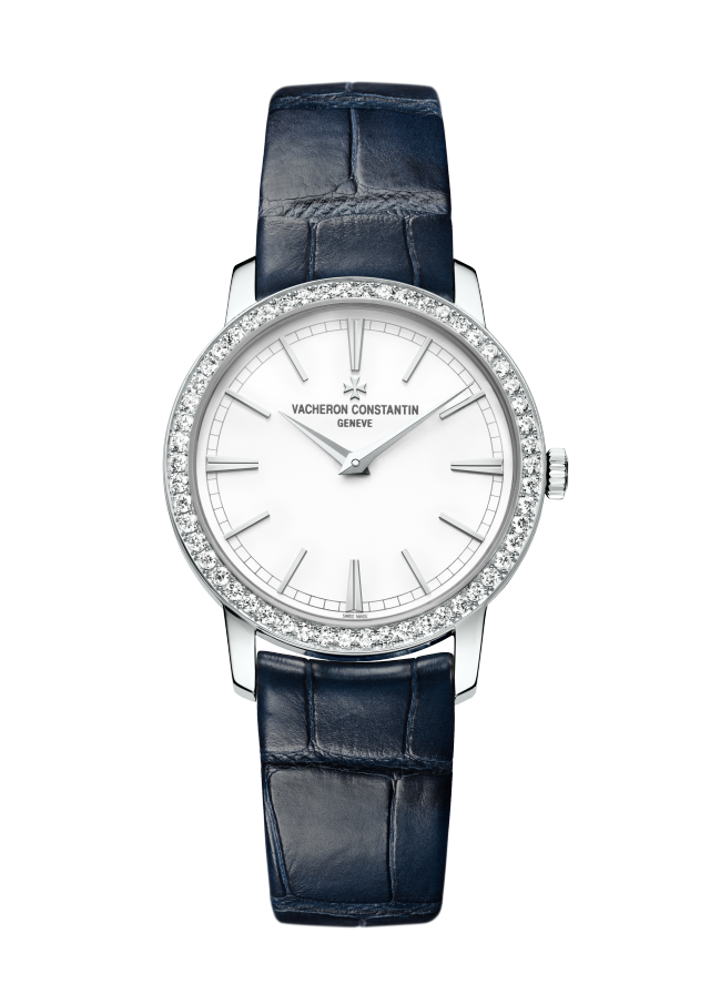 Front view - Packshot - Watch - Traditionnelle manual-winding - 33 mm White Gold with Alligator leather strap