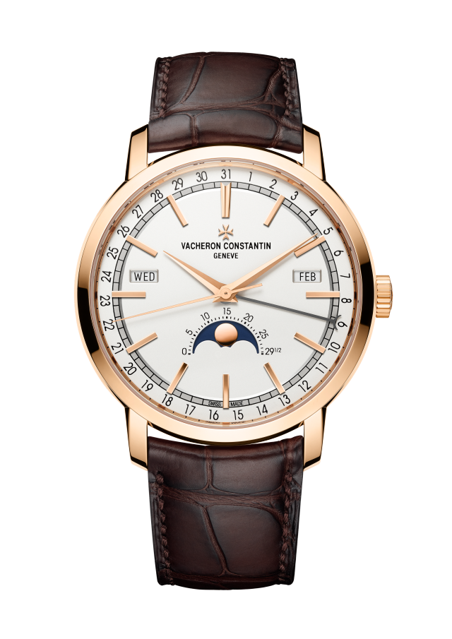 Front view - Packshot - Watch - Traditionnelle complete calendar - 41 mm Pink Gold with Alligator leather strap