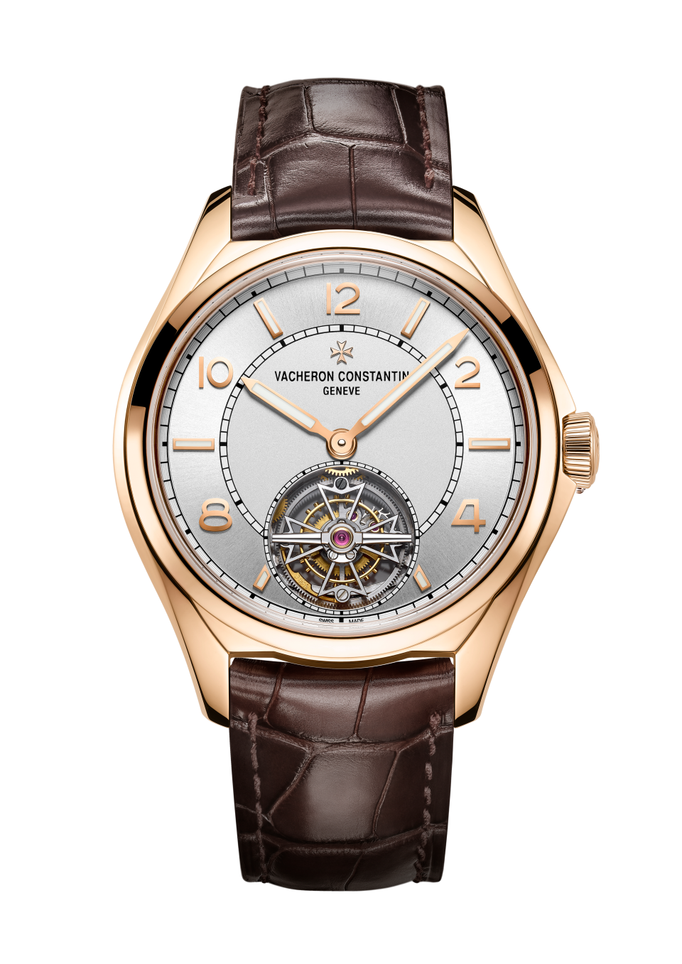 Front view - Packshot - Watch - Fiftysix tourbillon - 41 mm Pink Gold with Alligator leather strap