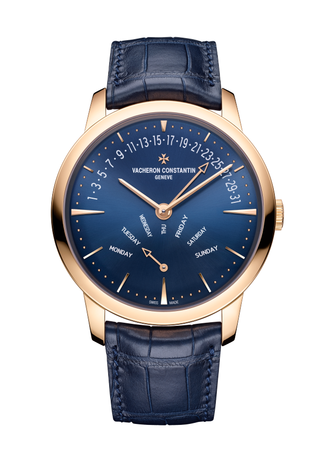 Front view - Packshot - Watch - Patrimony retrograde day-date - 42.5 mm Pink Gold with Alligator leather strap