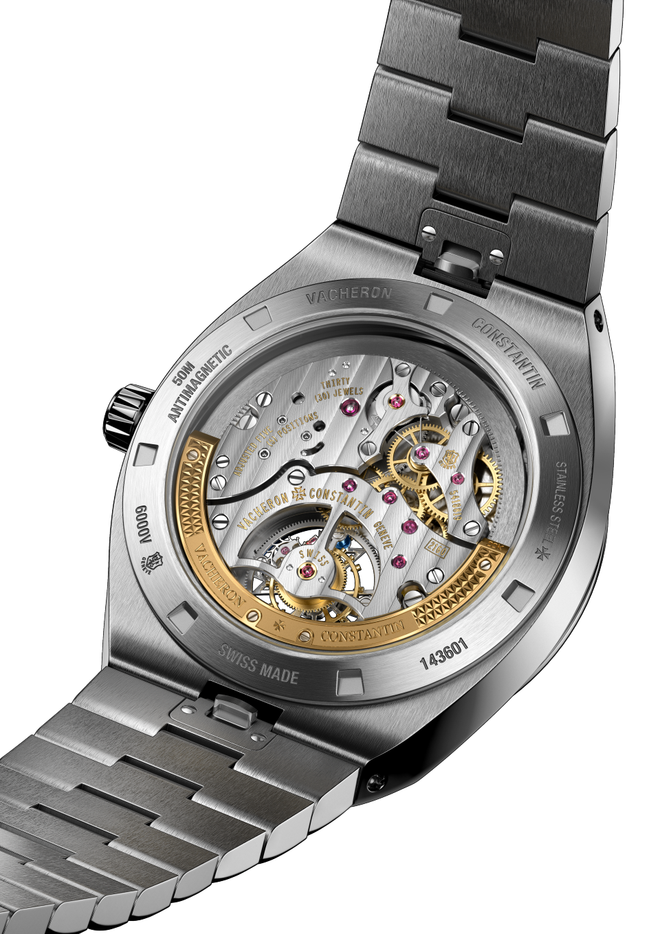 3/4 view - Image - Watch - Overseas tourbillon - 42.5 mm Steel with Calfskin leather, Stainless steel, Rubber straps