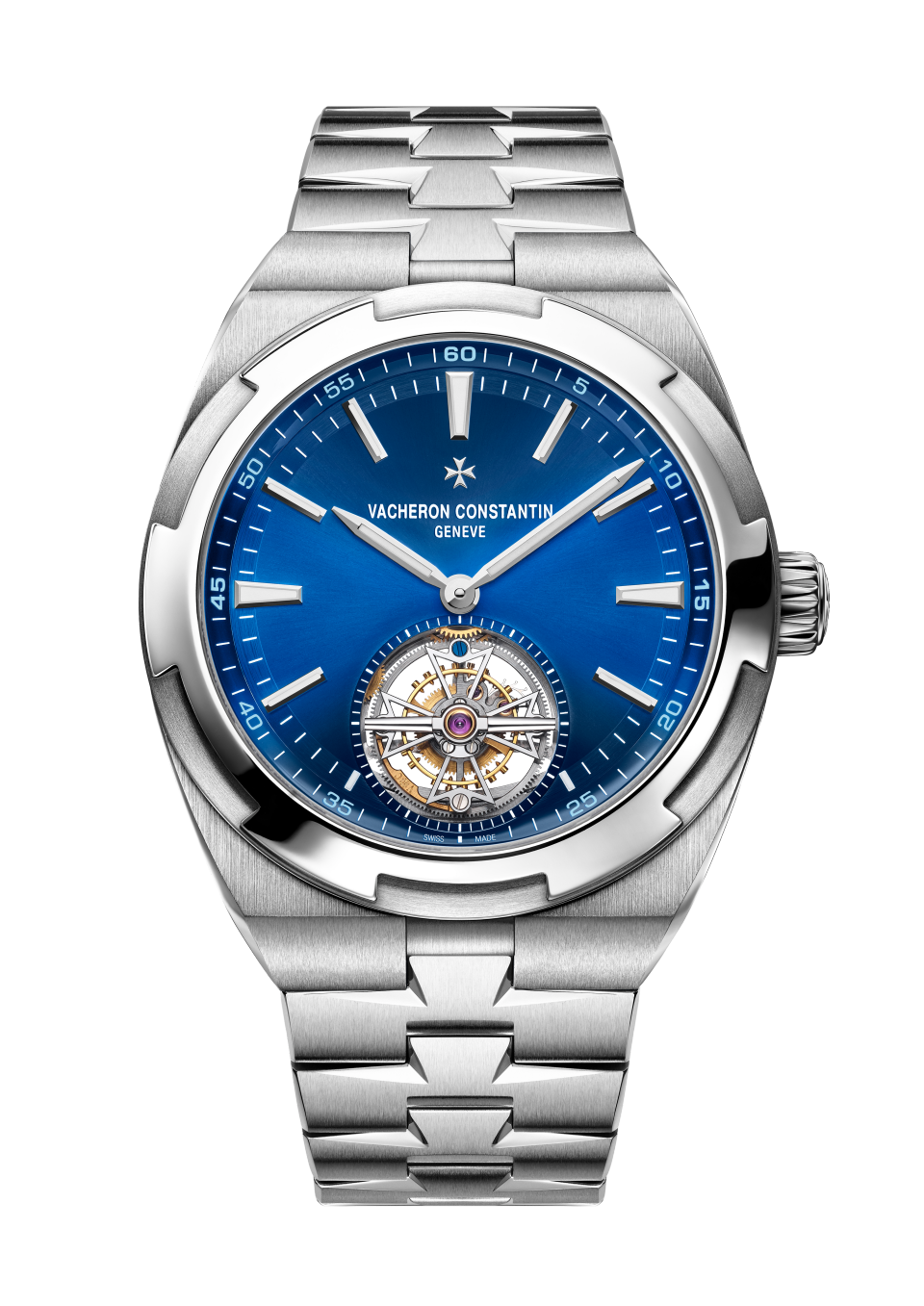 Front view - Packshot - Watch - Overseas tourbillon - 42.5 mm Steel with Calfskin leather, Stainless steel, Rubber straps
