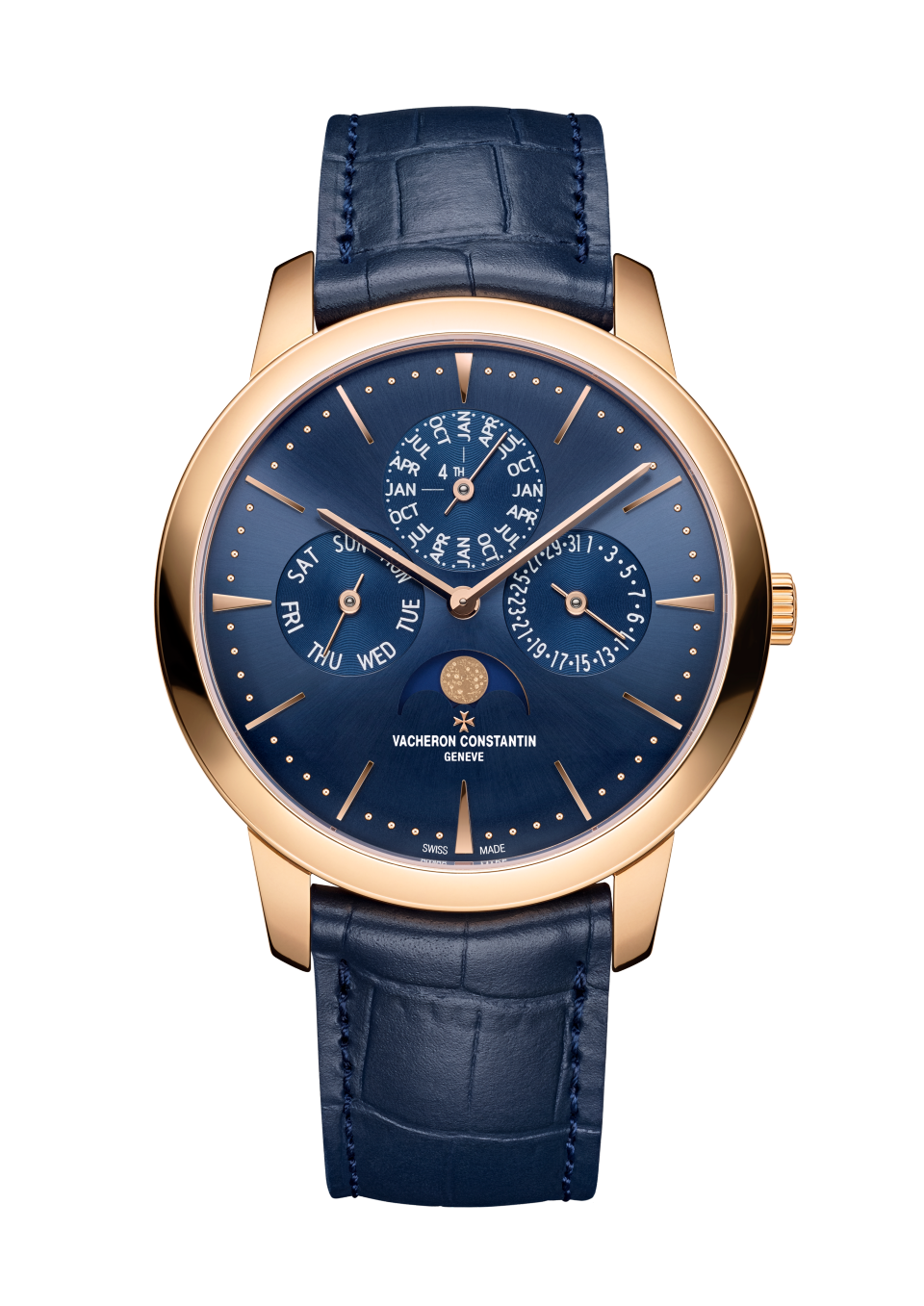Front view - Packshot - Watch - Patrimony perpetual calendar ultra-thin - 41 mm Pink Gold with Alligator leather strap
