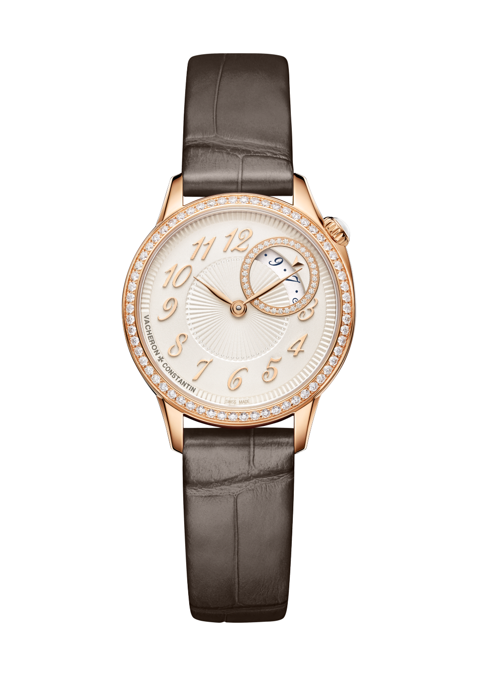 Front view - Packshot - Watch - Égérie quartz - 30 mm Pink Gold with Alligator leather strap