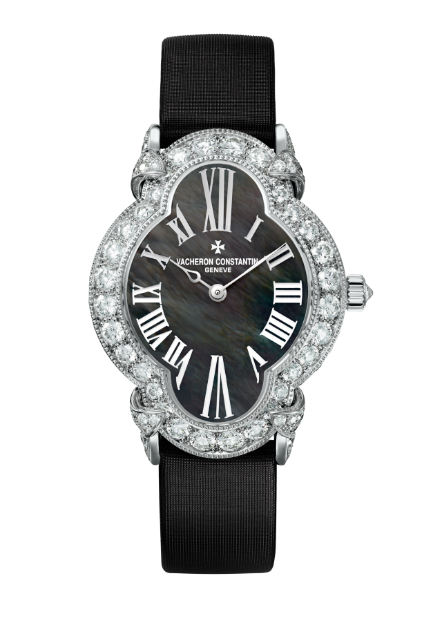 Front view - Packshot - Watch - Heures Créatives Heure Romantique - 36.2 x 26.5 mm White Gold with Satin, Alligator leather straps