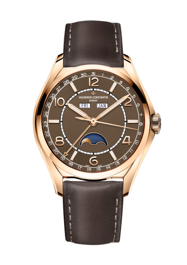 Front view - Packshot - Watch - Fiftysix complete calendar - 40 mm Pink Gold with Calfskin leather strap