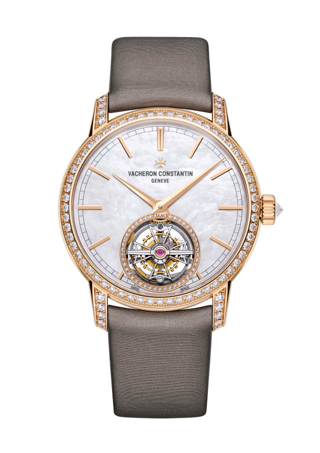 Front view - Packshot - Watch - Traditionnelle tourbillon - 39 mm Pink Gold with Satin, Alligator leather straps