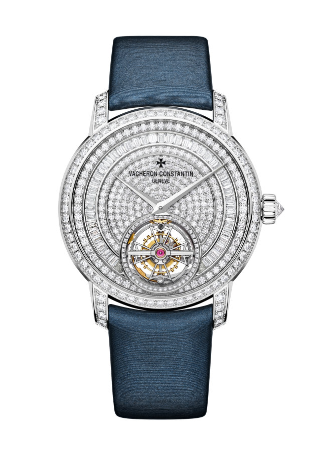 Front view - Packshot - Watch - Traditionnelle tourbillon jewellery - 39 mm White Gold with Satin, Alligator leather straps