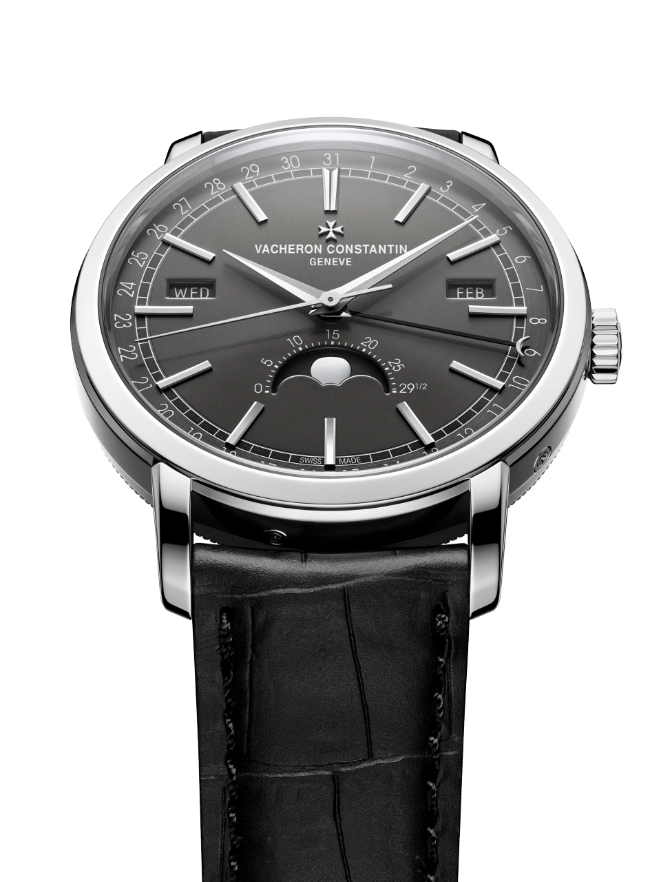 Alternative view - Ambiance product photo - Watch - Traditionnelle complete calendar - 41 mm White Gold with Alligator leather strap