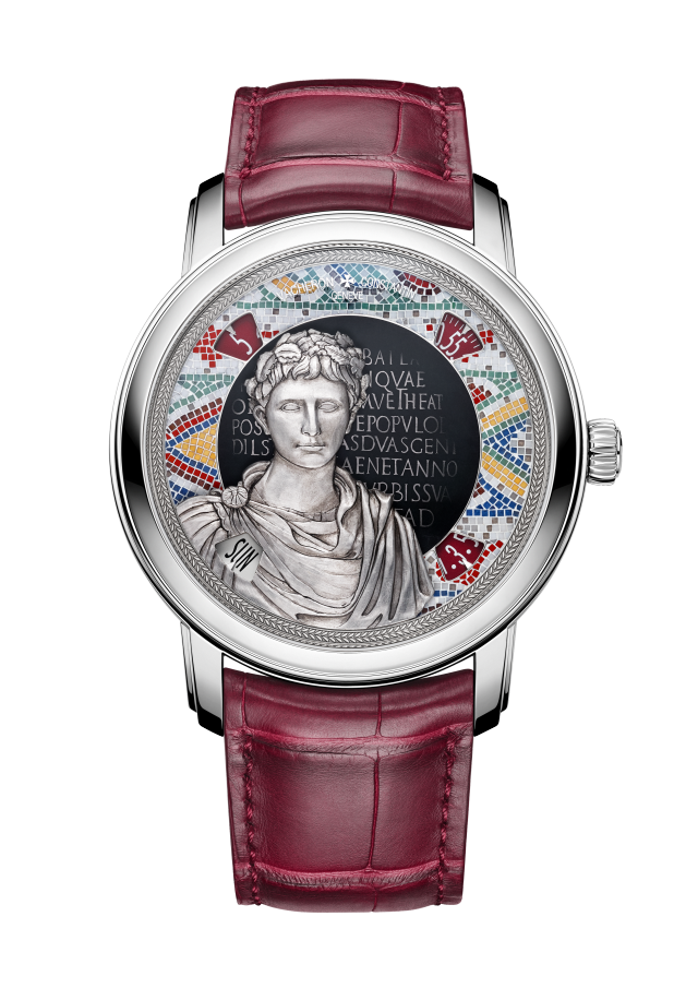 Front view - Packshot - Watch - Métiers d'Art Tribute to great civilisations - Buste d'Auguste - 42 mm White Gold with Alligator leather strap