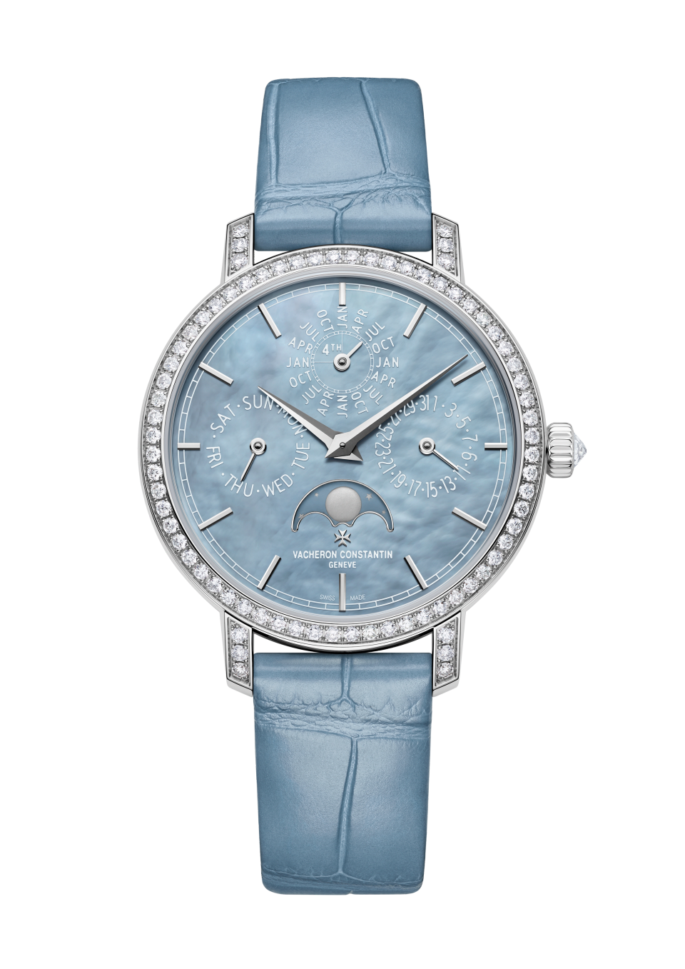 Front view - Packshot - Watch - Traditionnelle perpetual calendar ultra-thin - 36.5 mm White Gold with Alligator leather strap