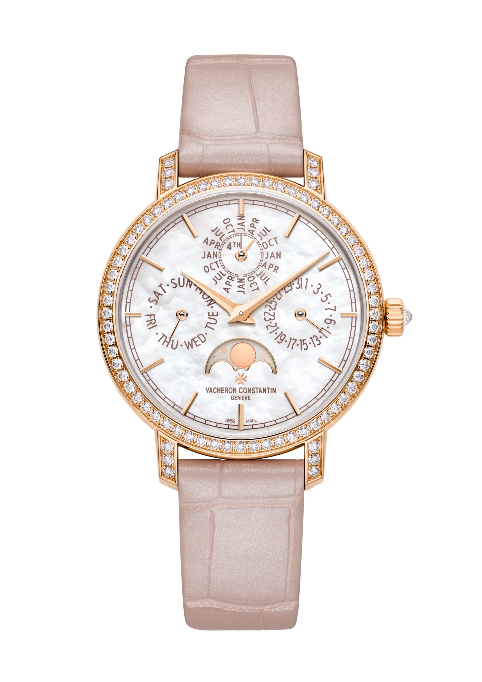 Front view - Packshot - Watch - Traditionnelle perpetual calendar ultra-thin - 36.5 mm Pink Gold with Alligator leather strap