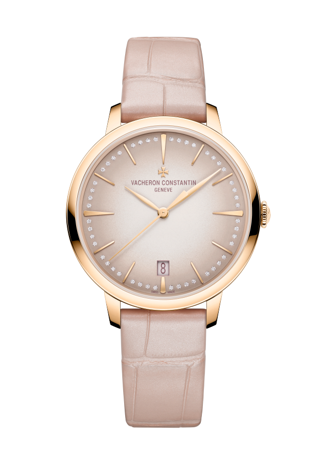 Front view - Packshot - Watch - Patrimony self-winding - 36.5 mm Pink Gold with Alligator leather strap