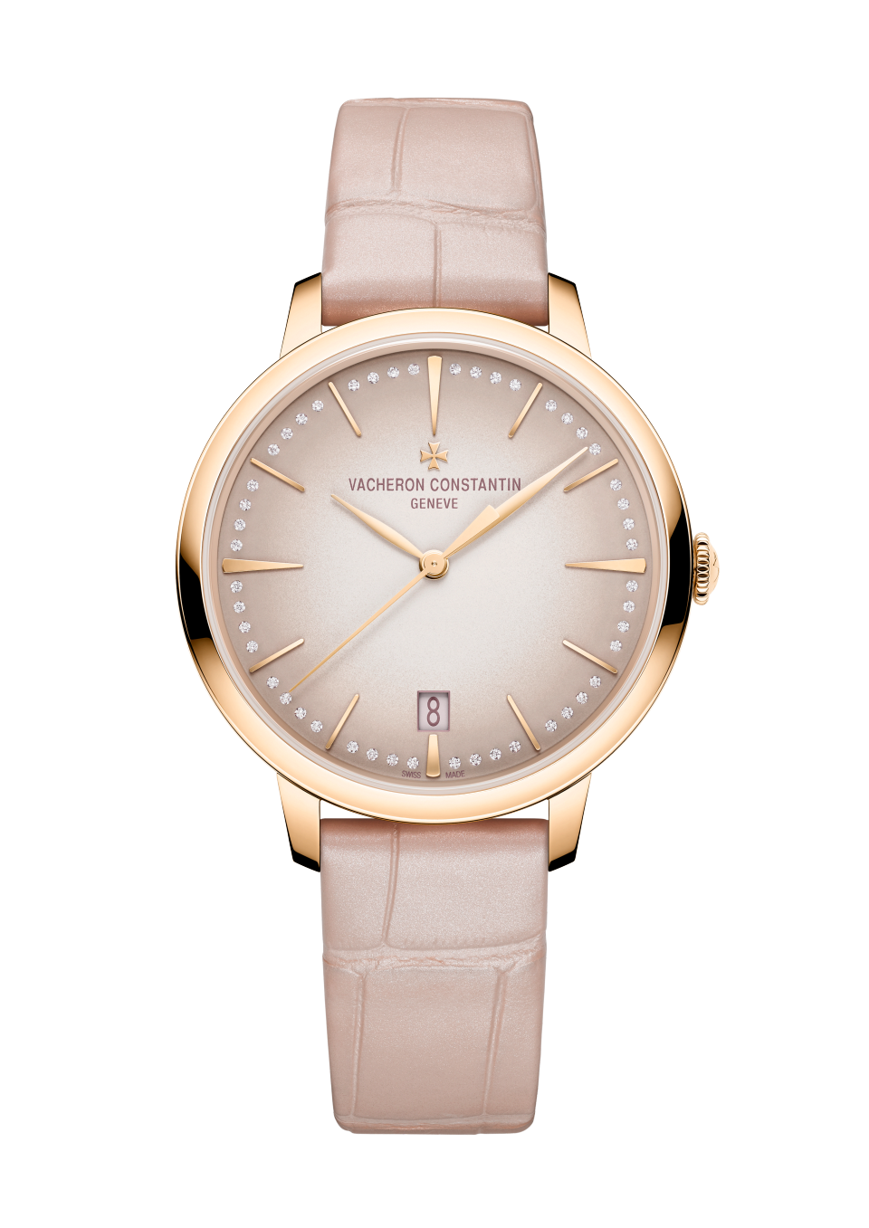 Front view - Packshot - Watch - Patrimony self-winding - 36.5 mm Pink Gold with Alligator leather strap