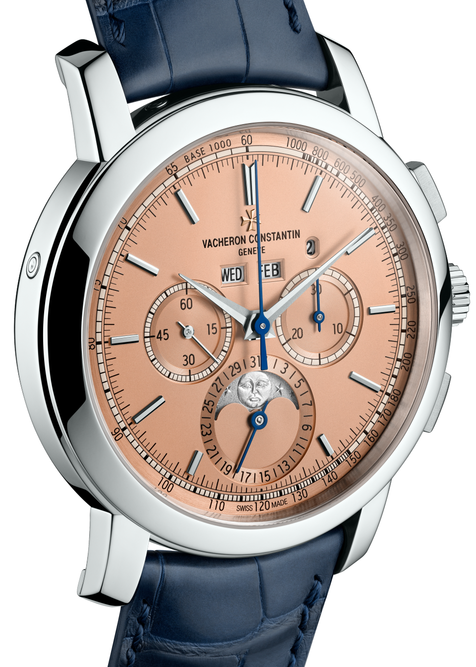 Close-up view - Packshot - Watch - Traditionnelle perpetual calendar chronograph - 43 mm Platinum with Alligator leather strap