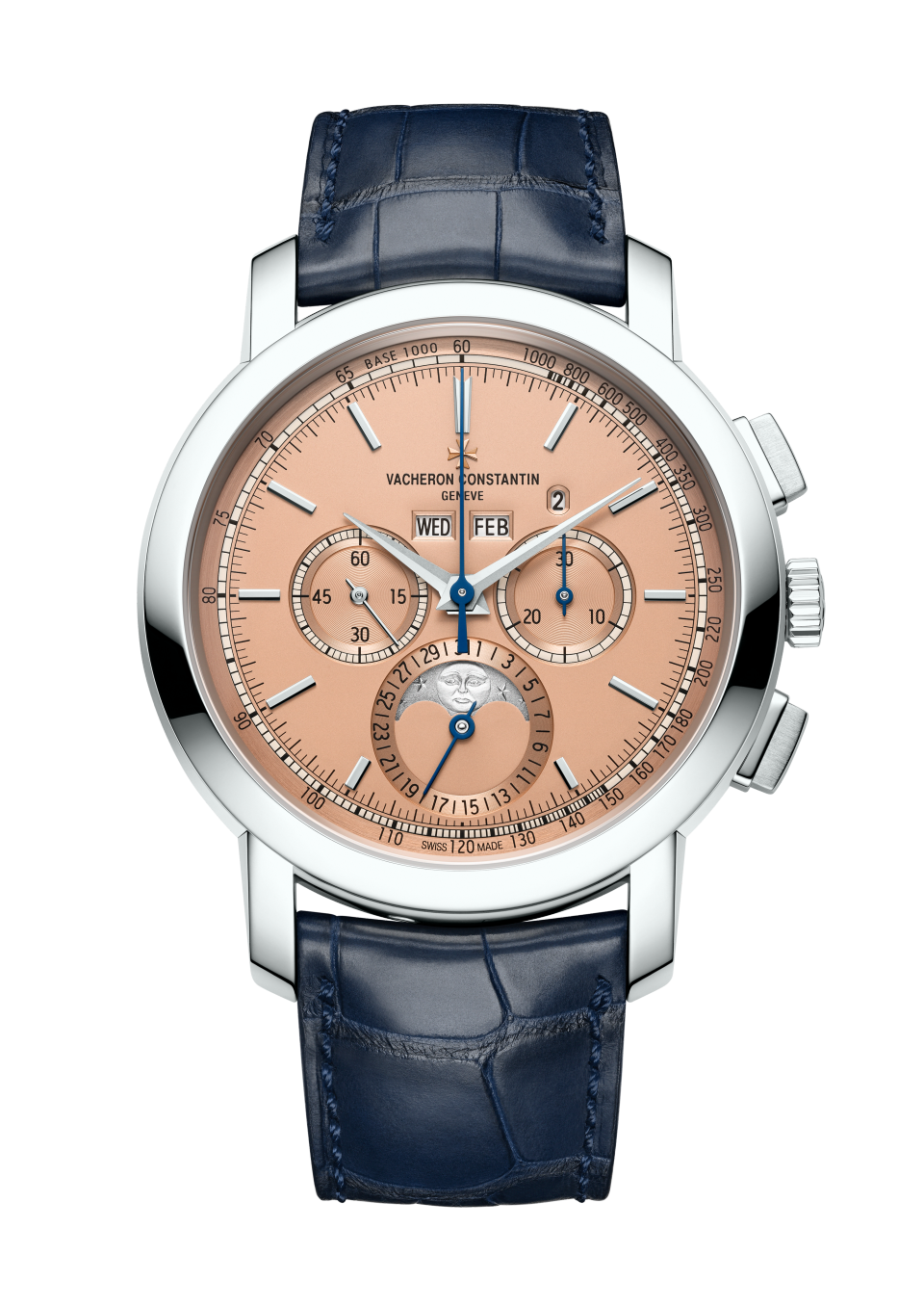 Front view - Packshot - Watch - Traditionnelle perpetual calendar chronograph - 43 mm Platinum with Alligator leather strap
