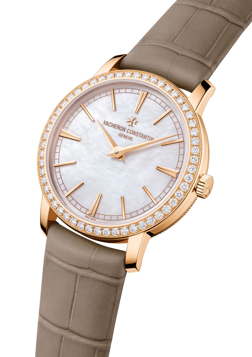 Close-up view - Packshot - Watch - Traditionnelle manual-winding - 33 mm Pink Gold with Alligator leather strap