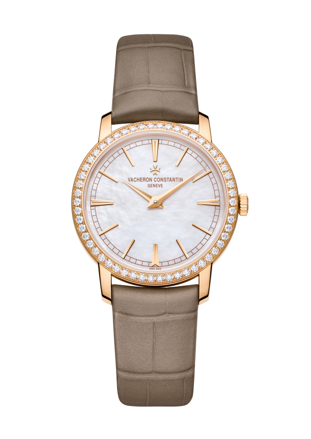 Front view - Packshot - Watch - Traditionnelle manual-winding - 33 mm Pink Gold with Alligator leather strap