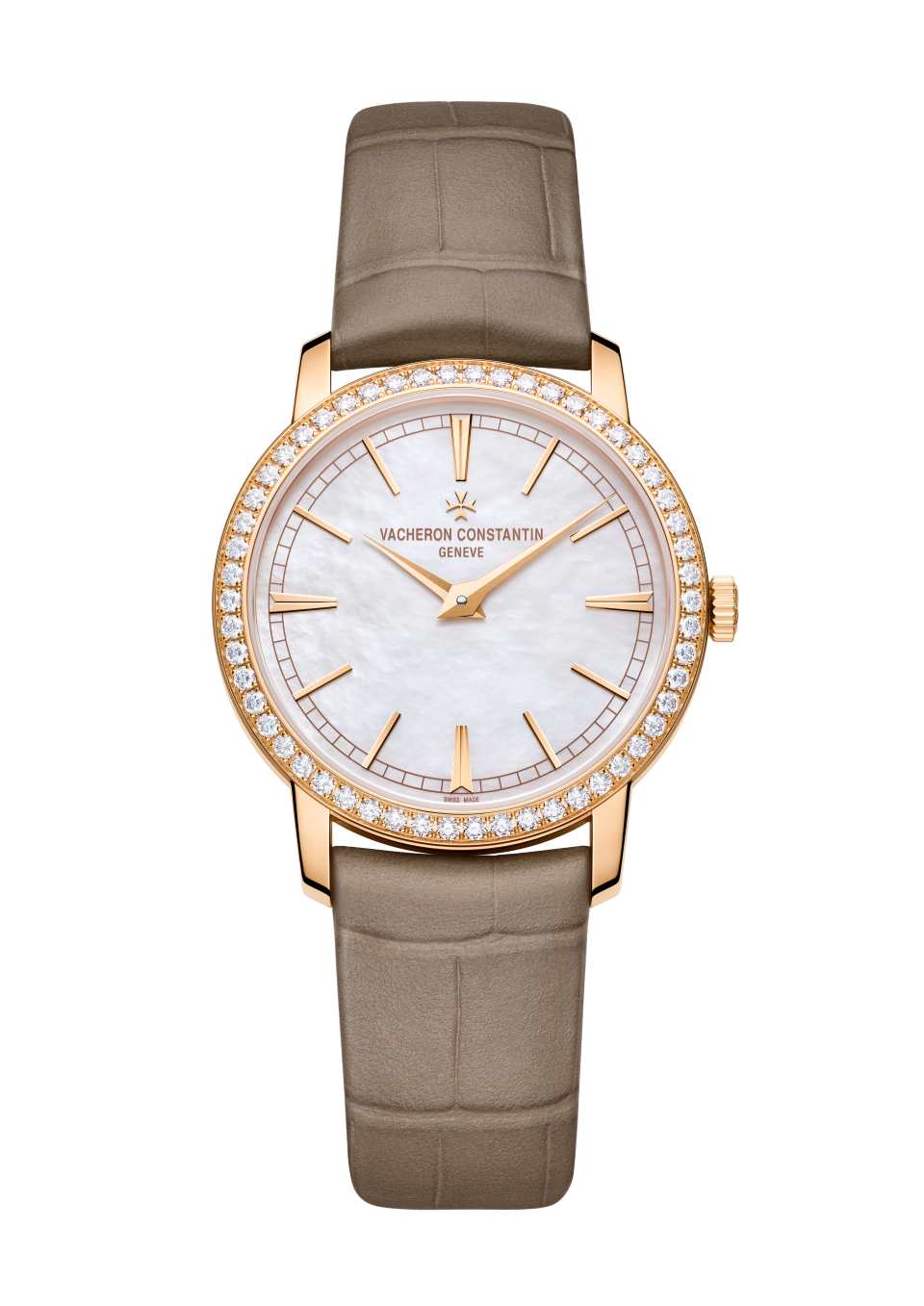 Front view - Packshot - Watch - Traditionnelle manual-winding - 33 mm Pink Gold with Alligator leather strap