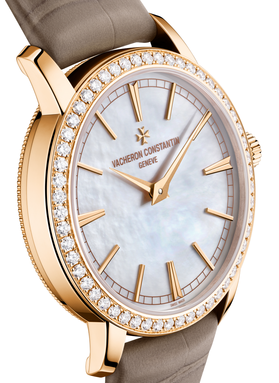 Close-up view - Packshot - Watch - Traditionnelle manual-winding - 33 mm Pink Gold with Alligator leather strap