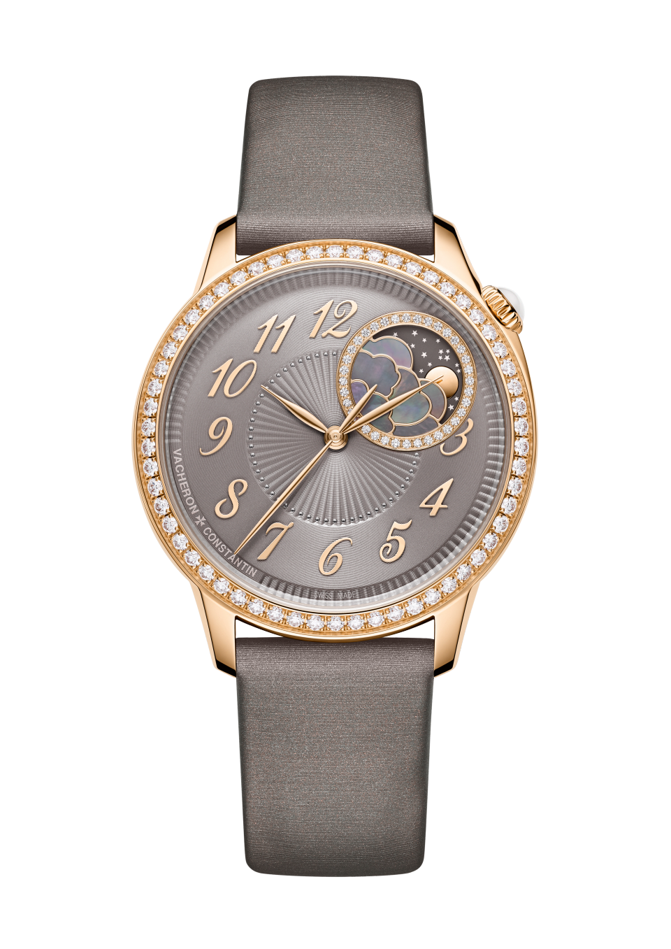 Alternative view - Image - Watch - Égérie moon phase - 37 mm Pink Gold with Alligator leather, Lambskin leather, Satin straps
