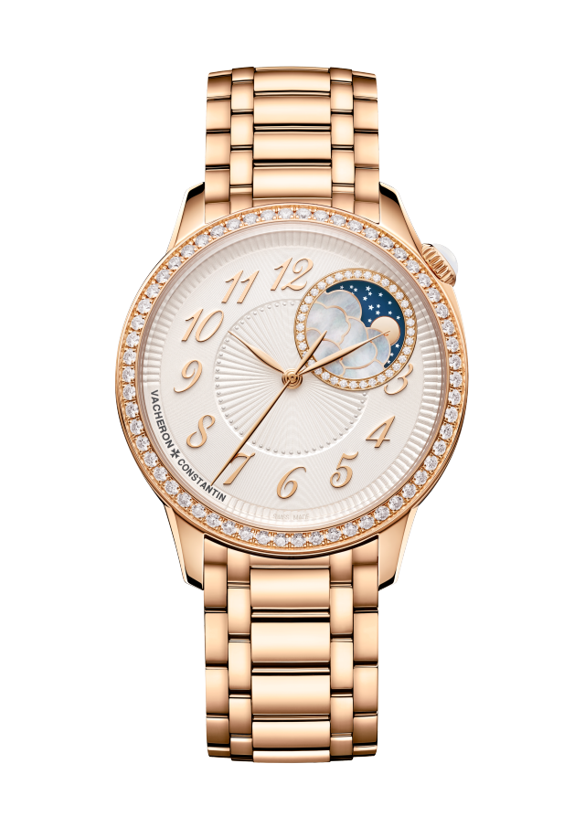 Front view - Packshot - Watch - Égérie moon phase - 37 mm Pink Gold with 18K pink gold strap