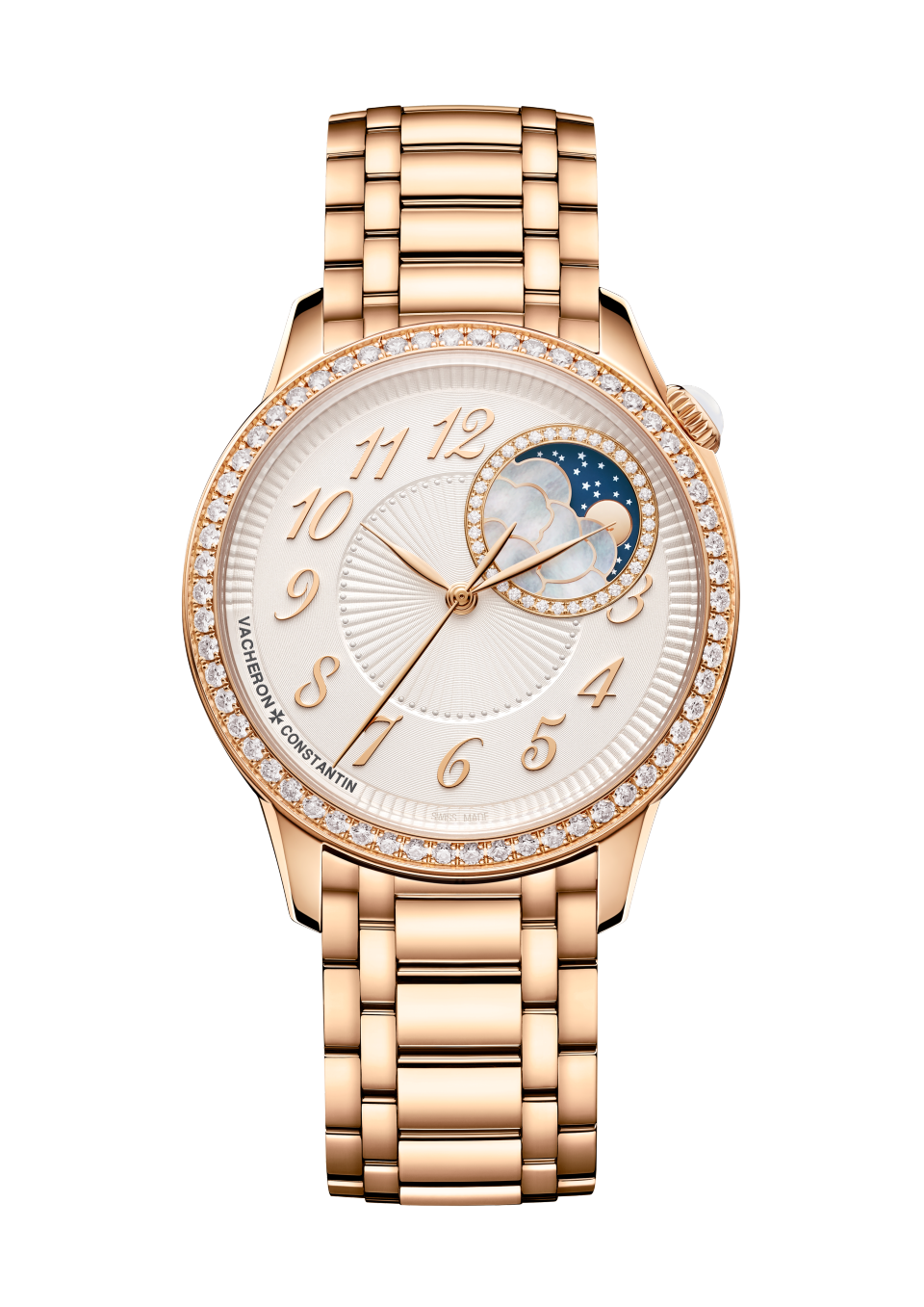 Front view - Packshot - Watch - Égérie moon phase - 37 mm Pink Gold with 18K pink gold strap