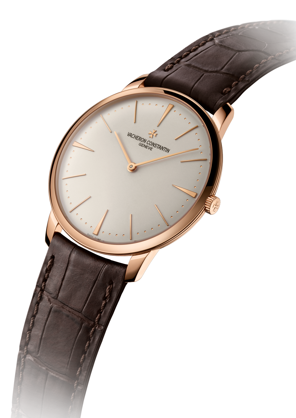 3/4 view - Packshot - Watch - Patrimony manual-winding - 40 mm Pink Gold with Alligator leather strap