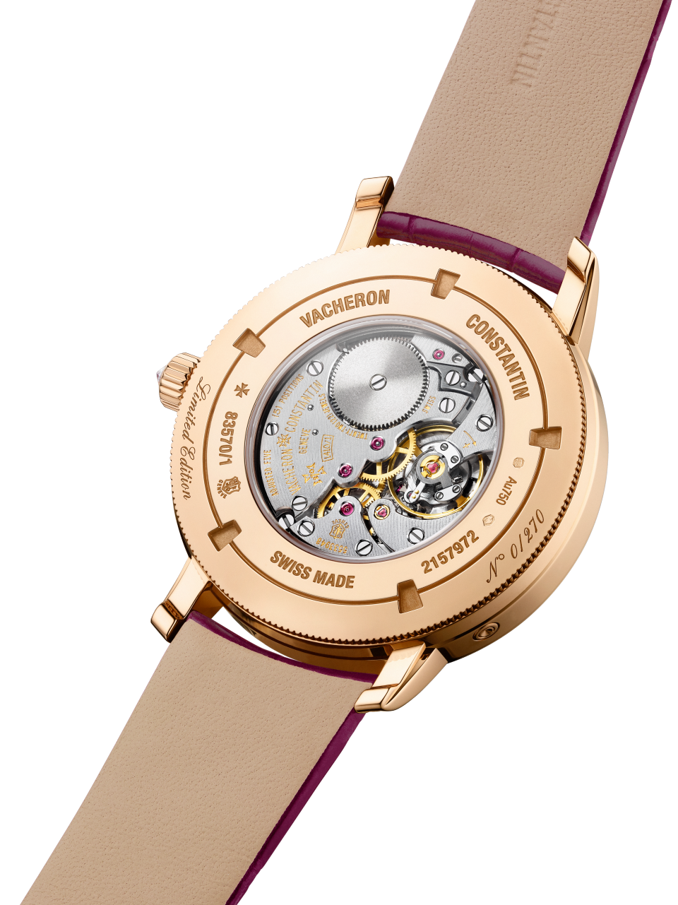 3/4 view - Image - Watch - Traditionnelle moon phase - 36 mm Pink Gold with Alligator leather strap