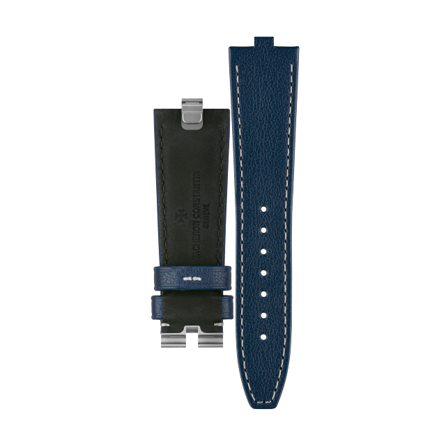 Half-matte dark blue calf strap for Vacheron Constantin watches - MXE0NGF9 Front & Back