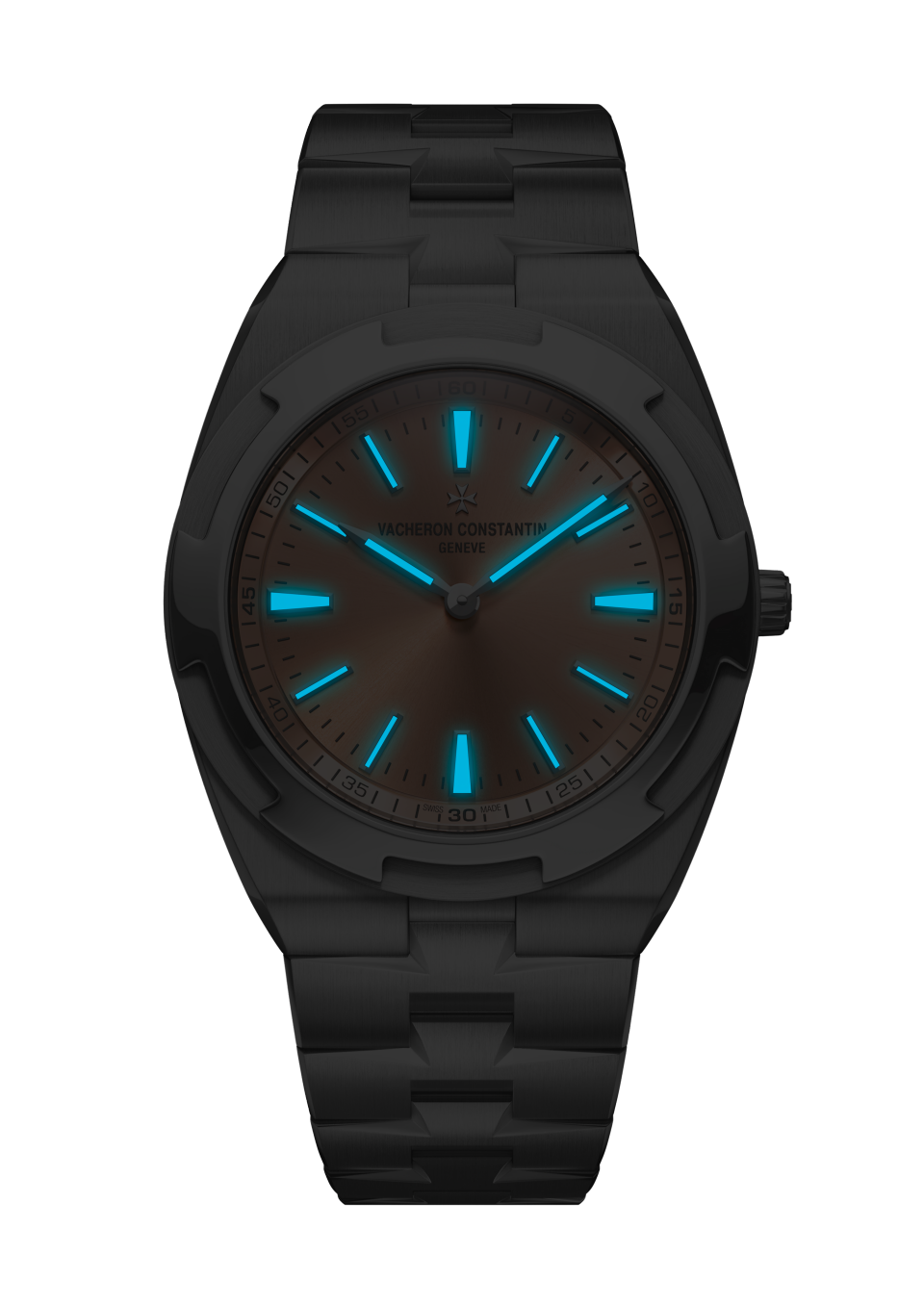 Night view - Image - Watch - Overseas self-winding ultra-thin - 39.5 mm Platinum with Rubber, Alligator leather, 950 platinum straps
