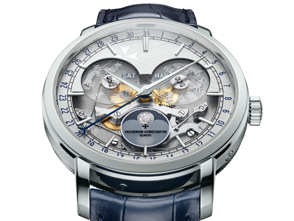Alternative view - Packshot - Watch - Traditionnelle complete calendar openface - 41 mm Platinum with Alligator leather strap