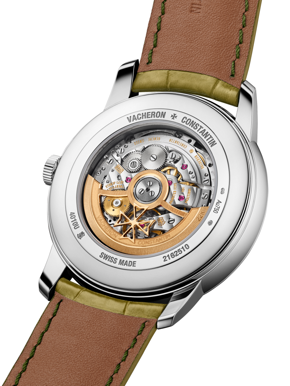 3/4 view - Image - Watch - Patrimony moon phase retrograde date - 42.5 mm White Gold with Alligator leather strap