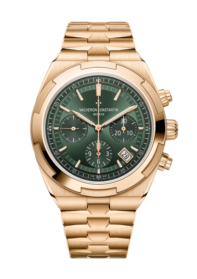 Front view - Packshot - Watch - Overseas chronograph - 42.5 mm Pink Gold with Grained calfskin leather, 18K pink gold, Rubber straps
