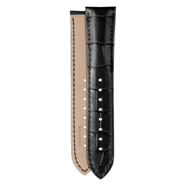 Half-matte black alligator strap for Vacheron Constantin watches - XF082941 Front & Back