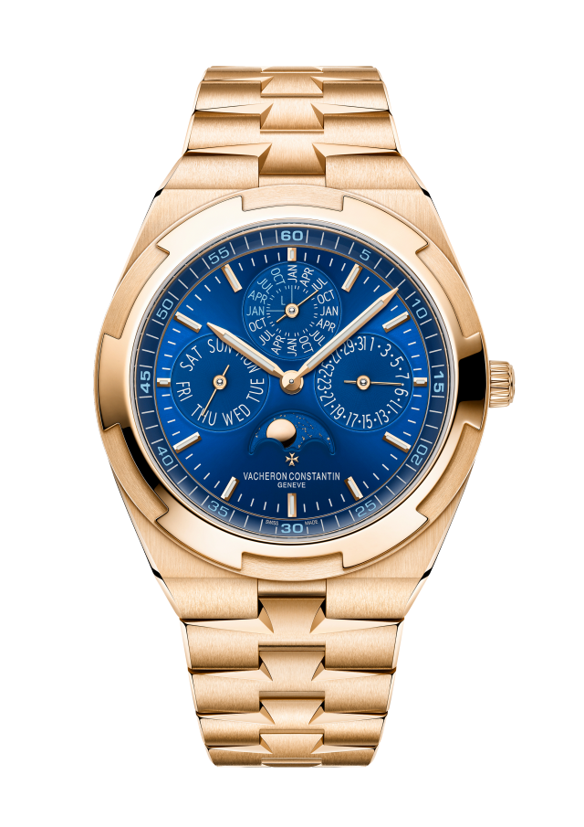 Front view - Packshot - Watch - Overseas perpetual calendar ultra-thin - 41.5 mm Pink Gold with 18K pink gold, Grained calfskin leather, Rubber straps