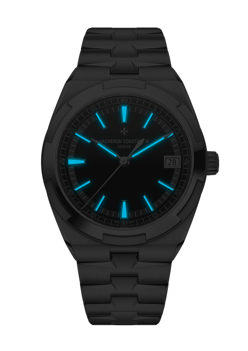 Night view - Image - Watch - Overseas self-winding - 41 mm Steel with Rubber, Grained calfskin leather, Stainless steel straps