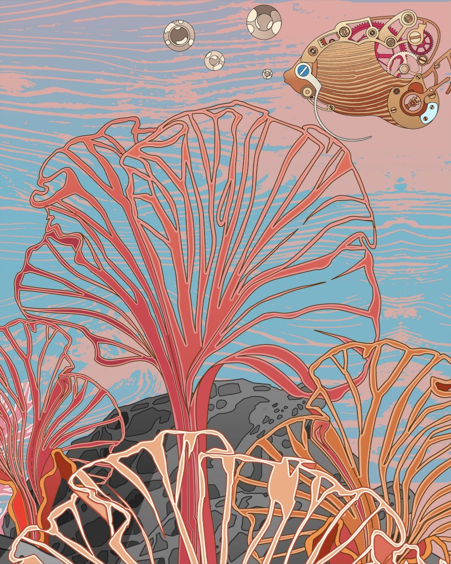 Underwater drawing showcasing coral reef