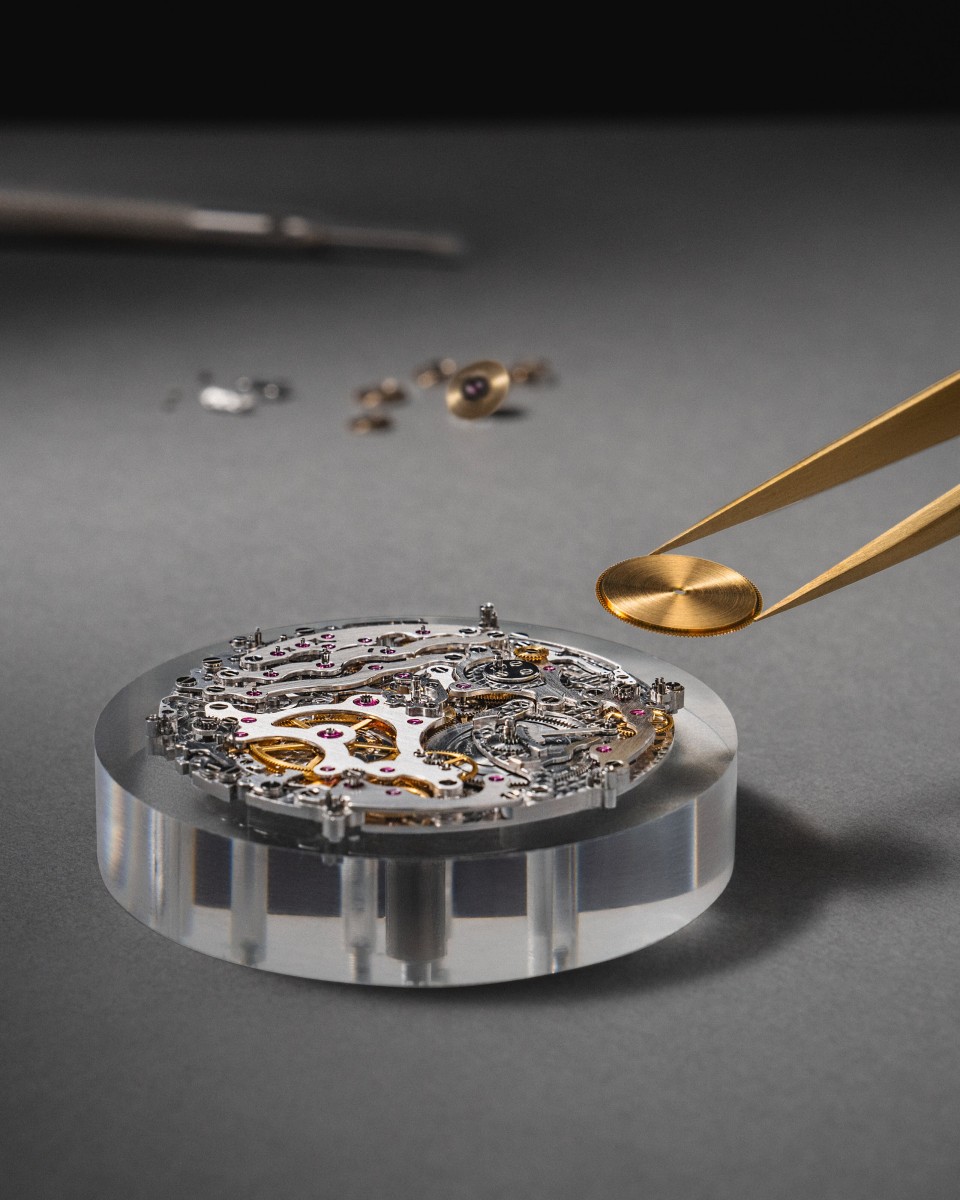 Intricate mechanical watch movement close-up