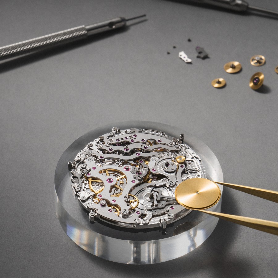 Intricate mechanical watch movement close-up