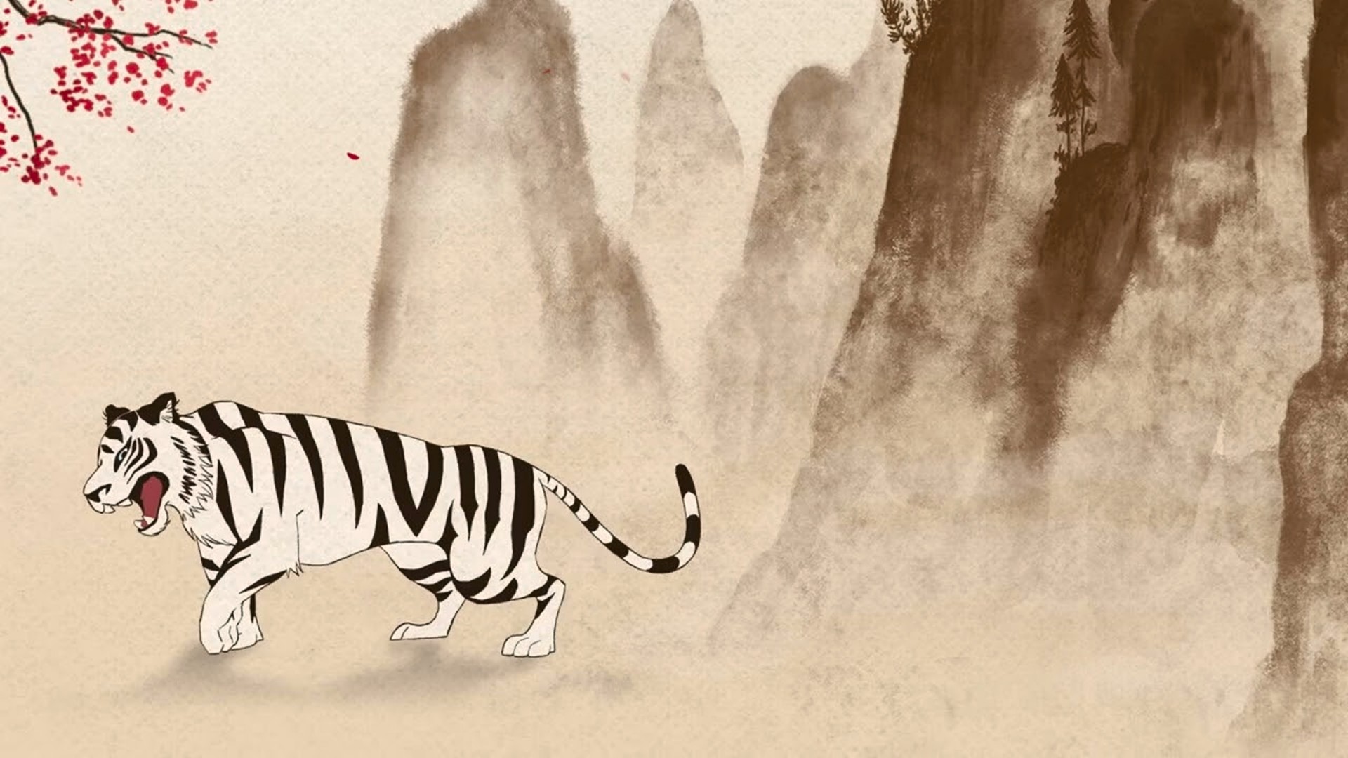 Drawing of a tiger in the mountains