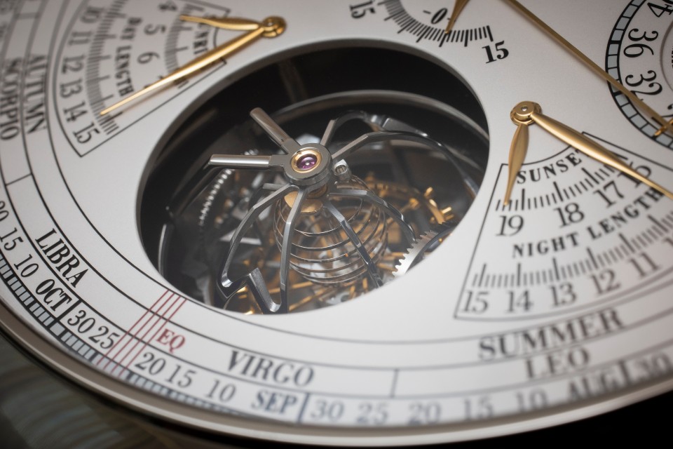 Close-up of the reference 57260 dial showing the exposed mechanical tourbillon movement